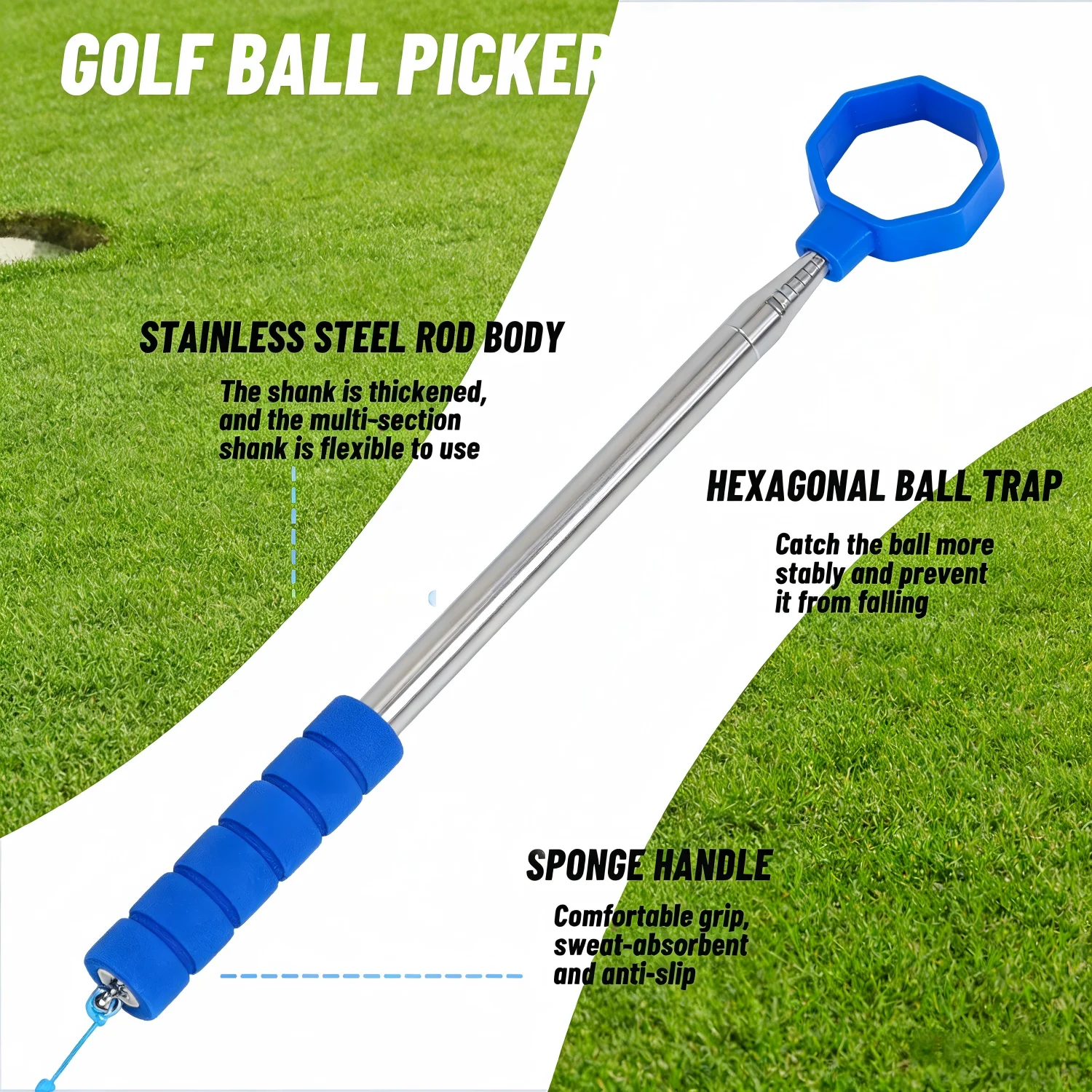Lightweight Stainless Steel Golf Ball Retriever (8.86 FT Retractable), Easy Grip Handle, Perfect Golf Gift for Golfers view 4