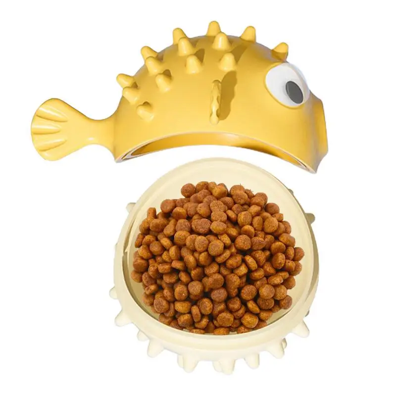 Puppy Teething Toys Rubber Pufferfish-Shaped Pet Food Dispenser Aggressive Chew Toys Rubber Dog Chew Toys Teething Puppy Toys