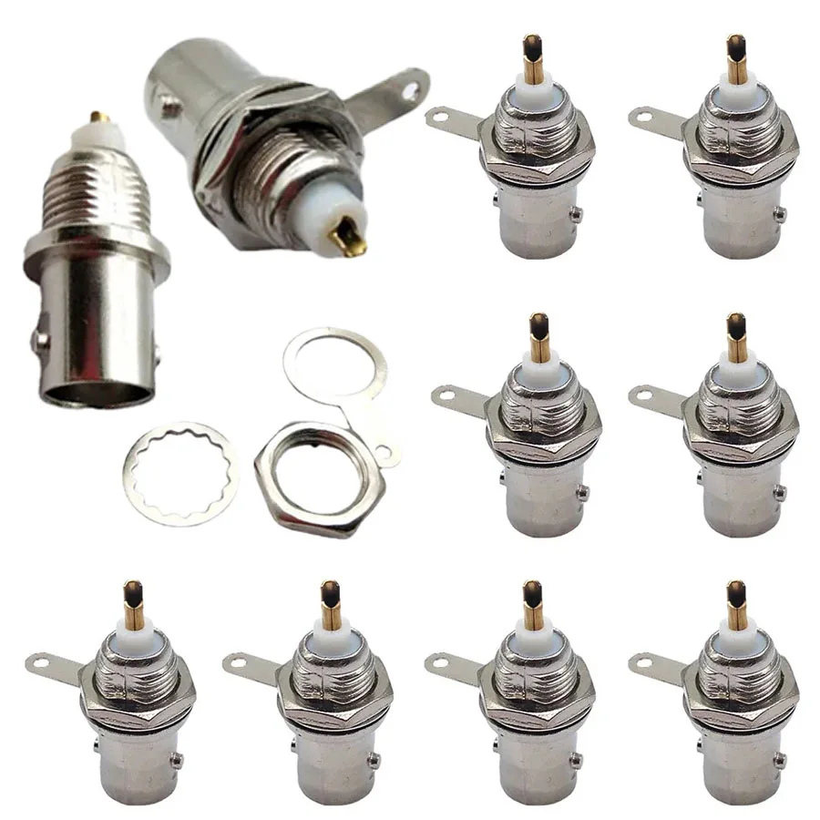 10PCS High-Quality BNC Female Panel Mount Connectors, 50 Ohm Oscilloscope Sockets, Solder Post Terminals - RF Coaxial Adapters