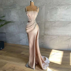 Charming Evening Dresses Vintage Prom Dress Satin Ball Gowns Beading Appliques Sleeveless Square Collar Pretty Vestidos De Gala