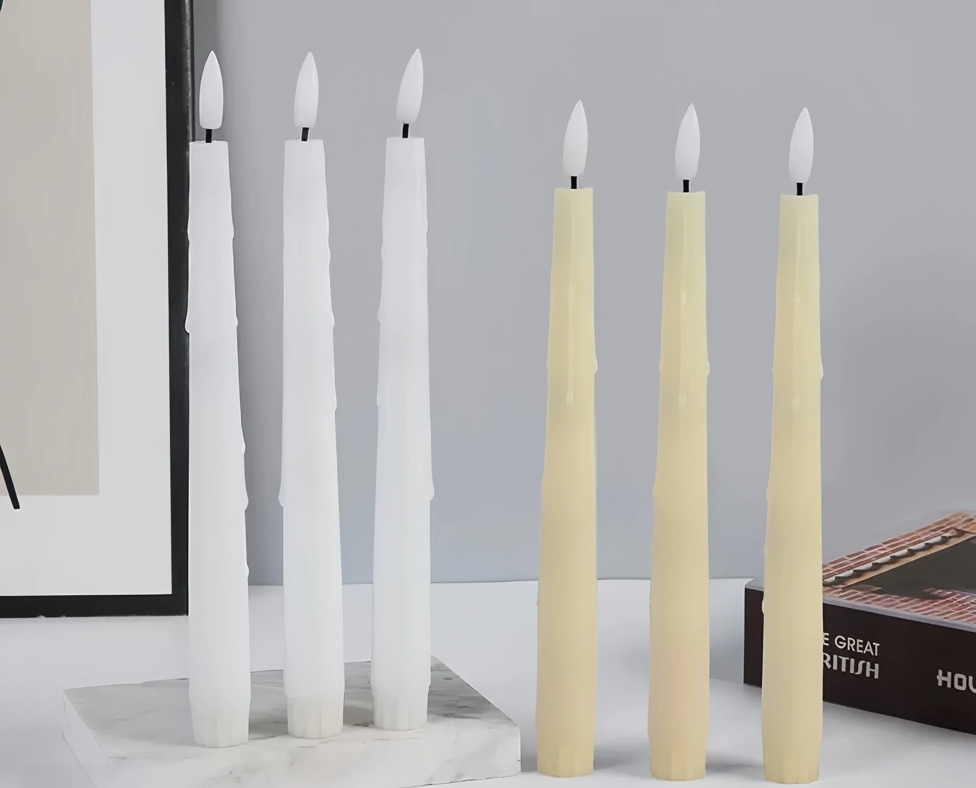 Flameless LED Ivory/White Remote Taper Candles w/Timer Dripping Wax Plastic Battery Operated Flickering Fake Tall Candles3D Wick