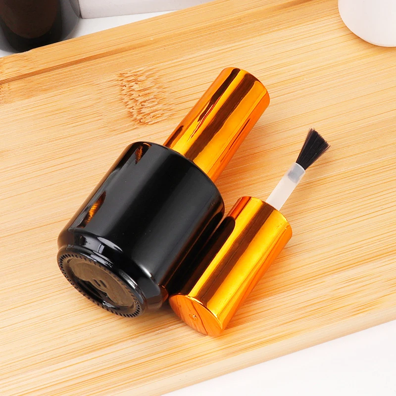 Bouteille vide de vernis à ongles de 15ml, avec brosse, couvercle doré, recharge, bouteille de colle, petits échantillons, conteneurs de vernis à ongles en verre