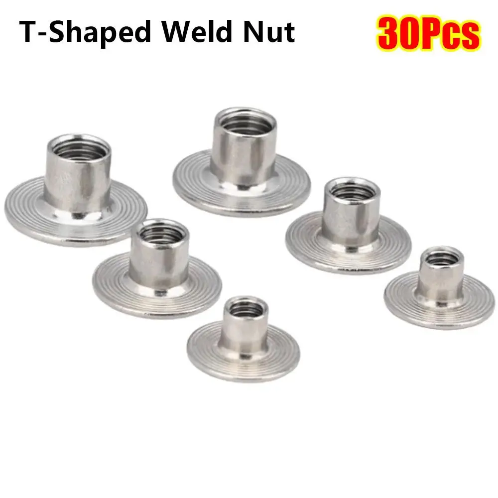 30Pcs M6 M8 Tee Nut Round Base Carbon Steel T-Shaped Weld Nut Female Thread Through Hole Flange Insert Nut