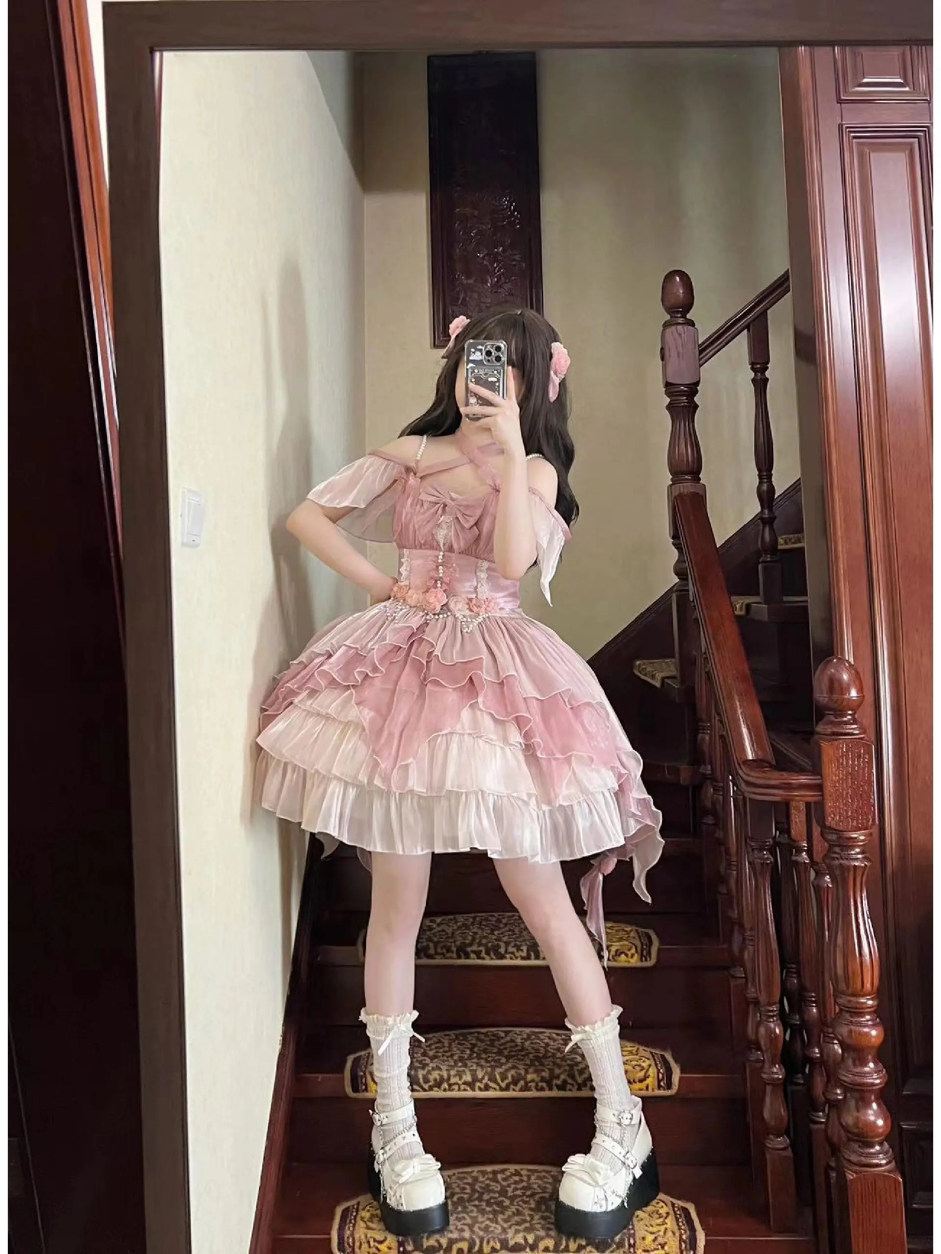 

Розовое свадебное платье в стиле Лолита «Принцесса», юбка JSK с длинным шлейфом, платье «Fugitive Miss Lady», большие размеры, женская летняя мода