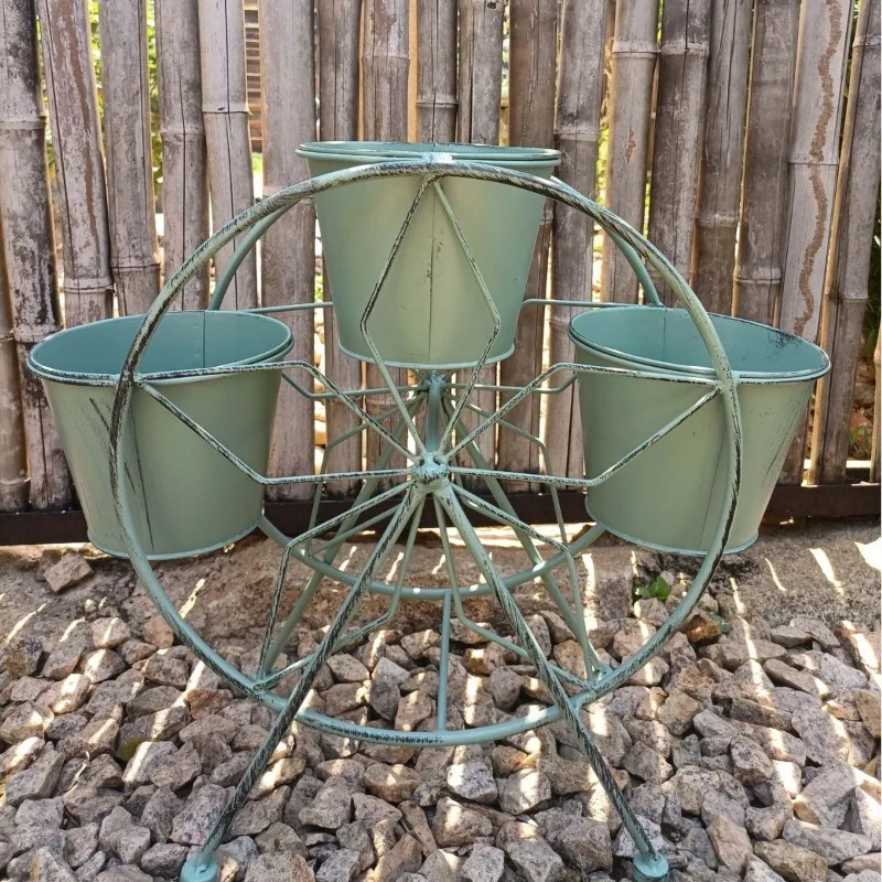 

Foreign trade wrought iron flower bucket holder Ferris wheel flower stand flower bucket balcony courtyard gardening decoration o