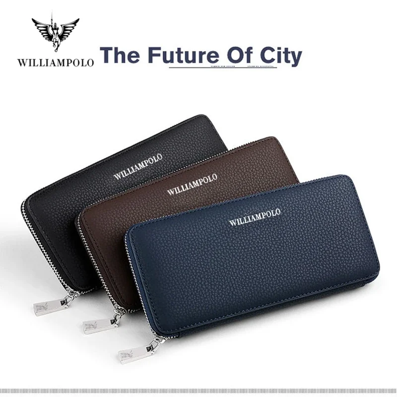 WILLIAMPOLO Man Wallets Long Style High Quality Card Holder Male Purse Zipper Large Capacity Brand Luxury Leather Wallet For Men