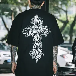 Men Casual Cotton T-Shirt 2024 Spring Summer  Fashion Harajuku Street Hip-Hop Short-Sleeved Y2k Top Chicano Tattoo Print T-Shirt
