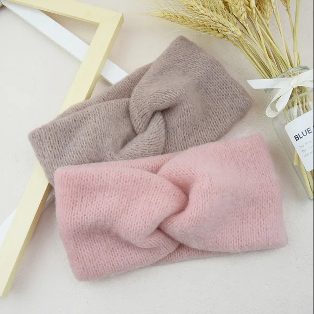 Nowe wełniane dzianiny krzyżowe szerokie opaski na głowę zimowy podgrzewacz do uszu miękki elastyczny moher Headwrap Turban dla kobiet dziewczyna akcesoria do włosów