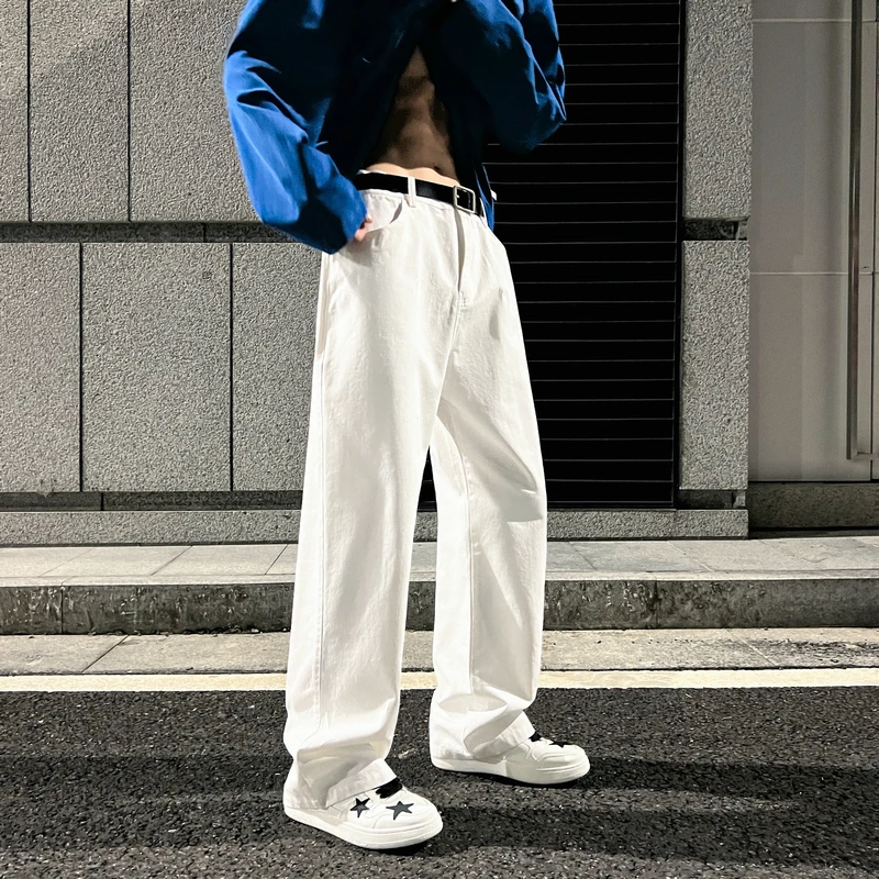 Spring Cotton Casual Pants Men Fashion Multicolor Wide Leg Pants Men Streetwear Loose Hip Hop Straight Pants Mens Trousers M-2XL