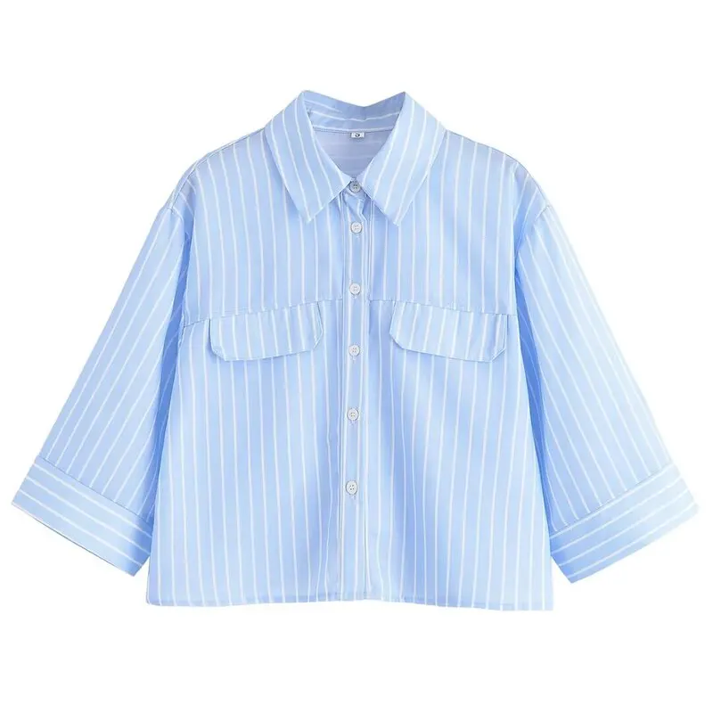 

Summer 2025 Women's Casual irt Wide Sve Turn-down Collar Versatile New Arrival Commute Loose Fit Long Sve Striped