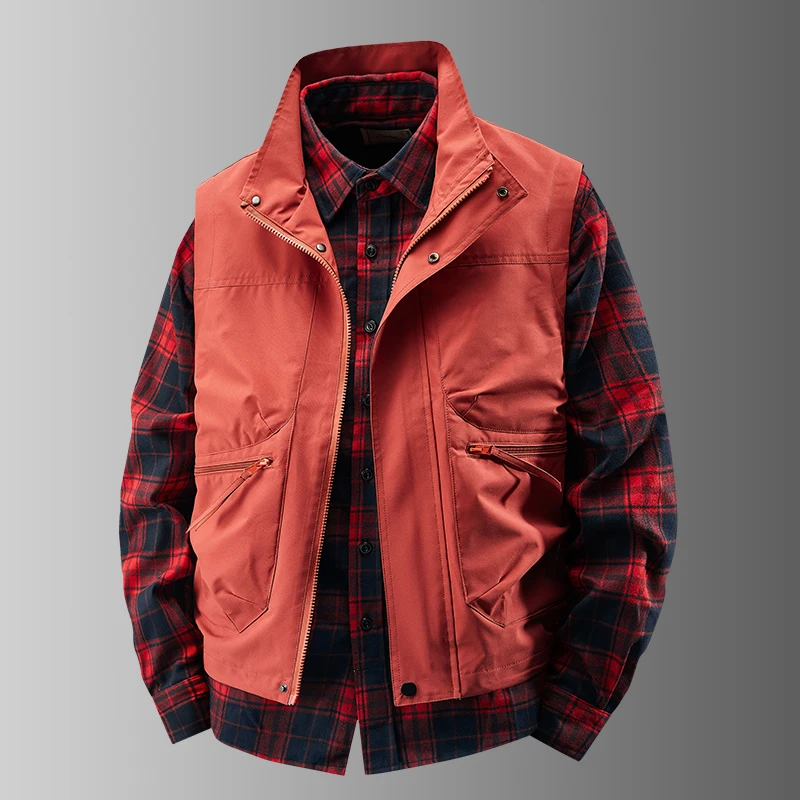 

Men's Outdoor High-quality Casual Versatile Sleeveless Vest for Spring Autumn Wearing Windproof Breathable Men's Leather Vest