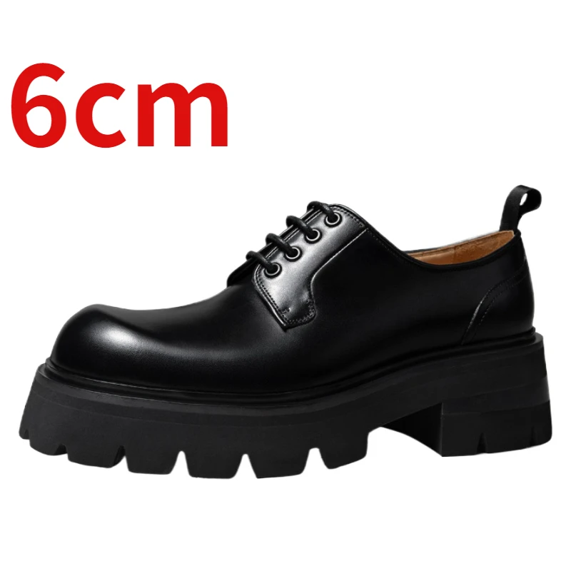 

Thick Platform Derby Shoes for Men Height Increasing Shoes Increase 6cm Genuine Leather Breathable British Casual Elevated Shoes