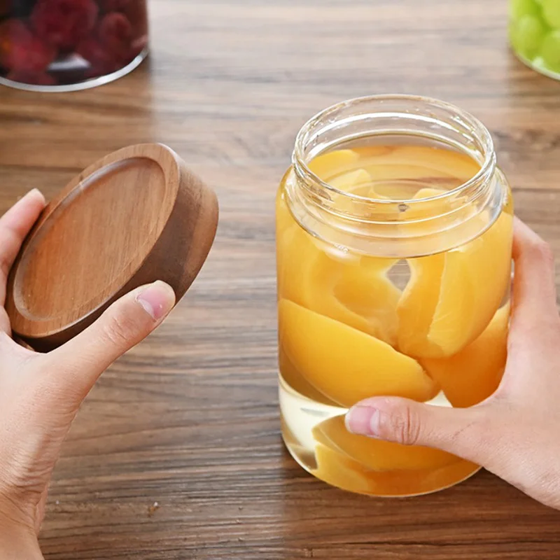 950ml Wood Lid Glass Airtight Canister Kitchen Storage Bottles Jars Food Container Grains Coffee Beans Grains Candy Containers