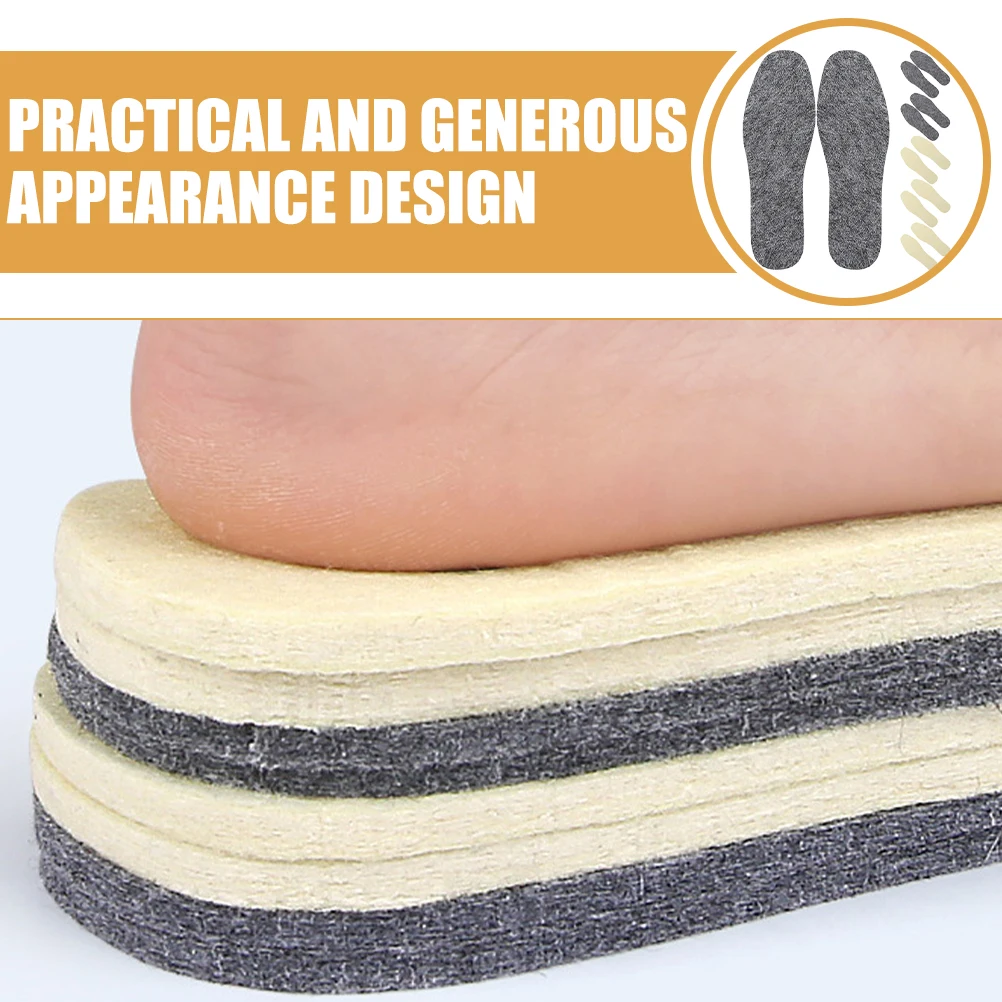 

6 Pairs Grey 5mm White 6mm Wool Insoles Thick Warm Boot Inserts Unisex Cushions Winter Sports Shoes Comfortable Sweat Absorption