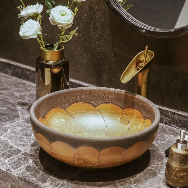 Flower shape Porcelain wash basin sink ceramic basin sink Counter Top Wash Basin bathroom ceramic bathroom wash bowls