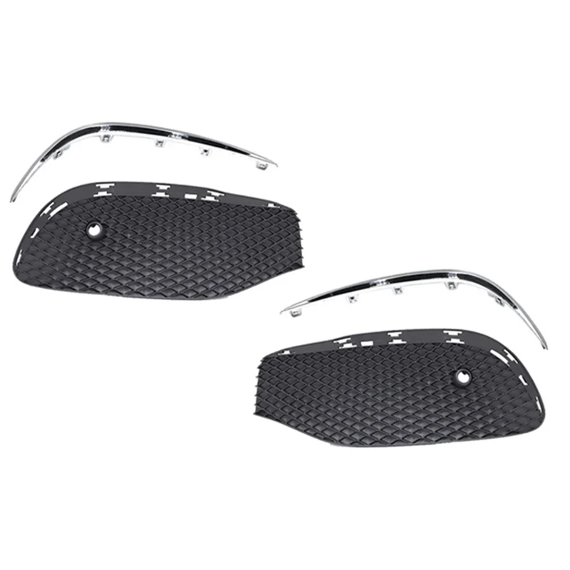 1Pair Car Front Bumper Fog Light Grille Fog Lamp Grill Cover with Chrome Strip for Mercedes-Benz E Class W213 2016-2020