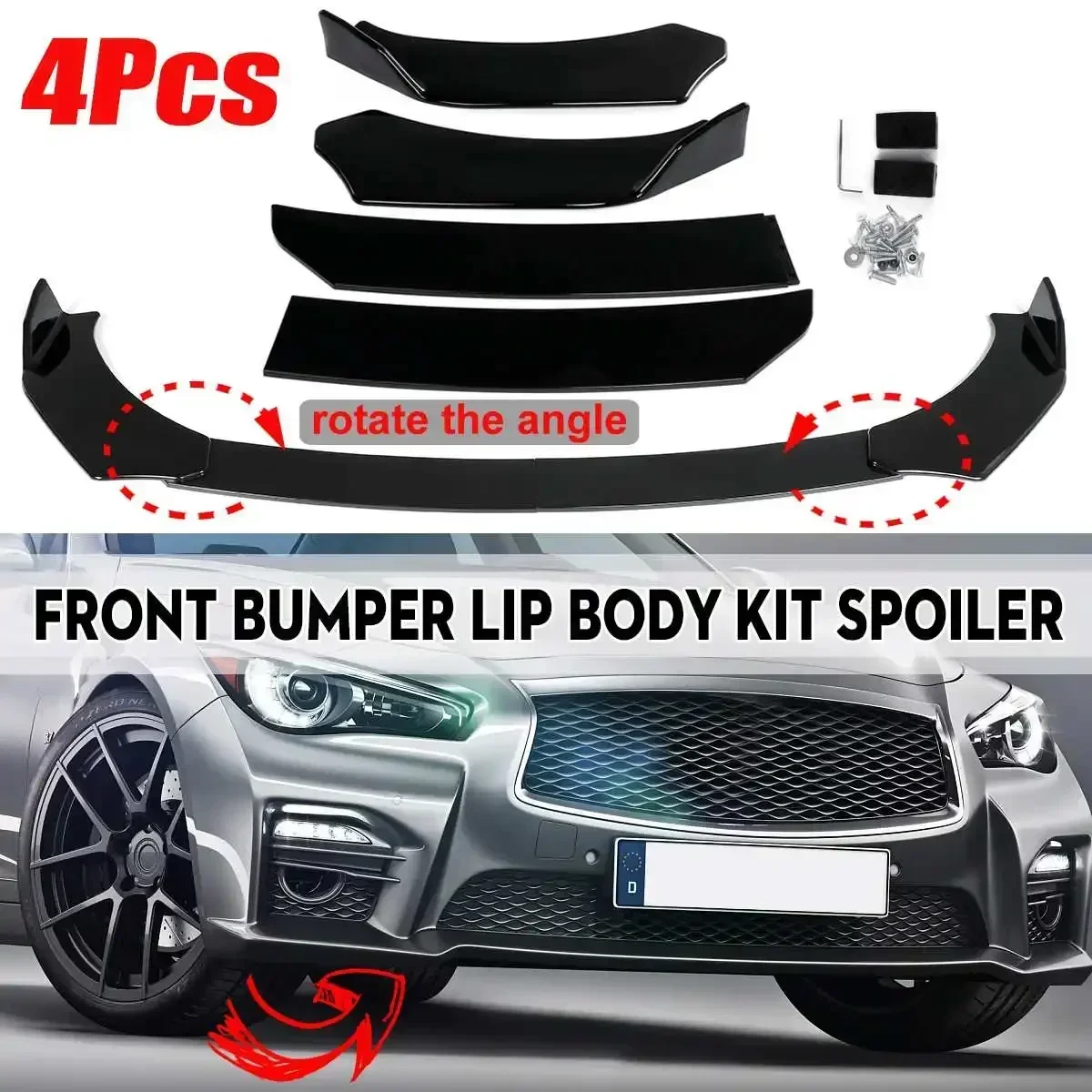 

Universal 4PC Car Front Bumper Lip Spoiler Guard Diffuser For Infiniti Q50 Q60 Q70 G25 G37 For Benz W205 W204 W203 W211 Body Kit