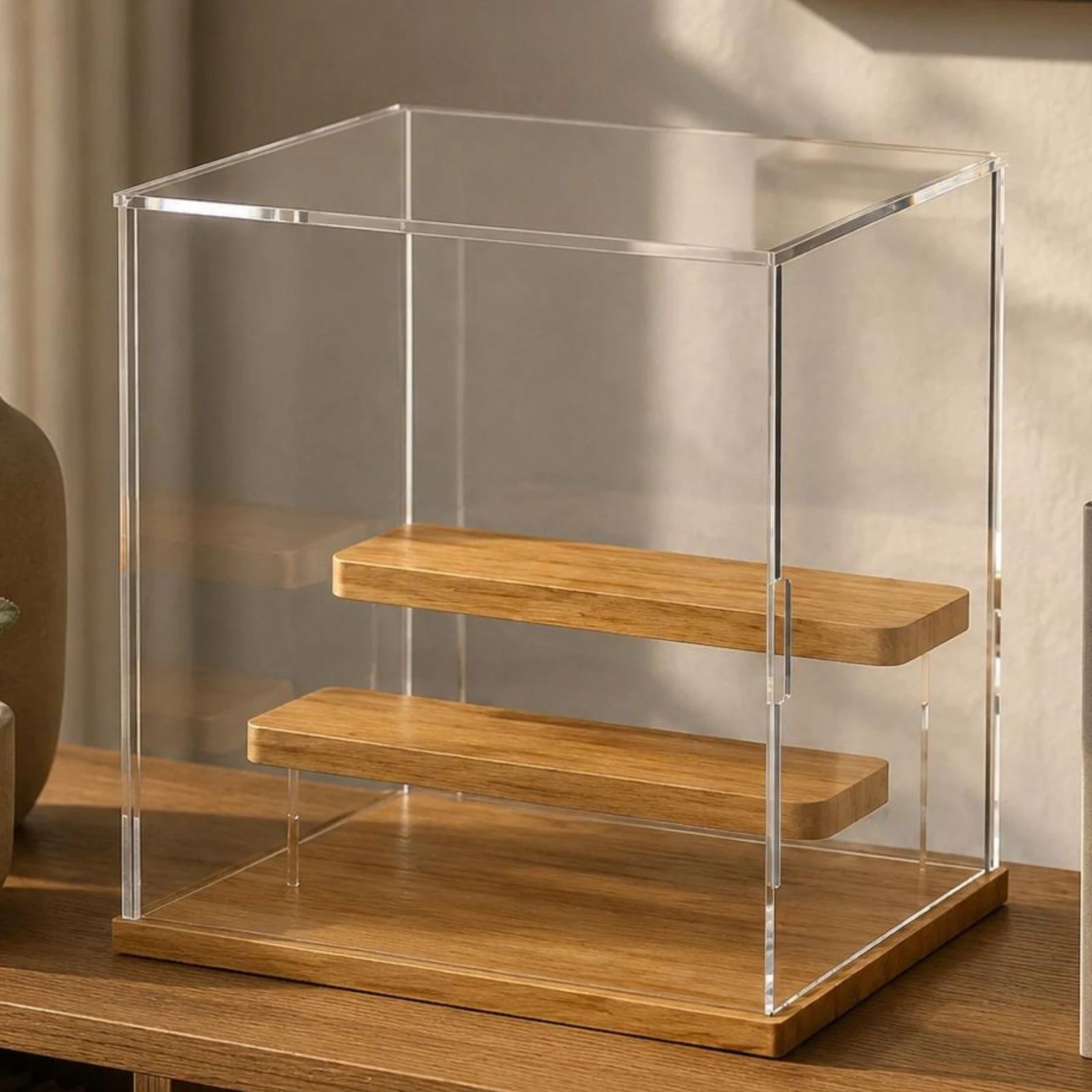 vitrine-de-acrilico-com-prateleiras-de-madeira-para-colecionaveis-e-armazenamento-domestico-acabamento-impecavel