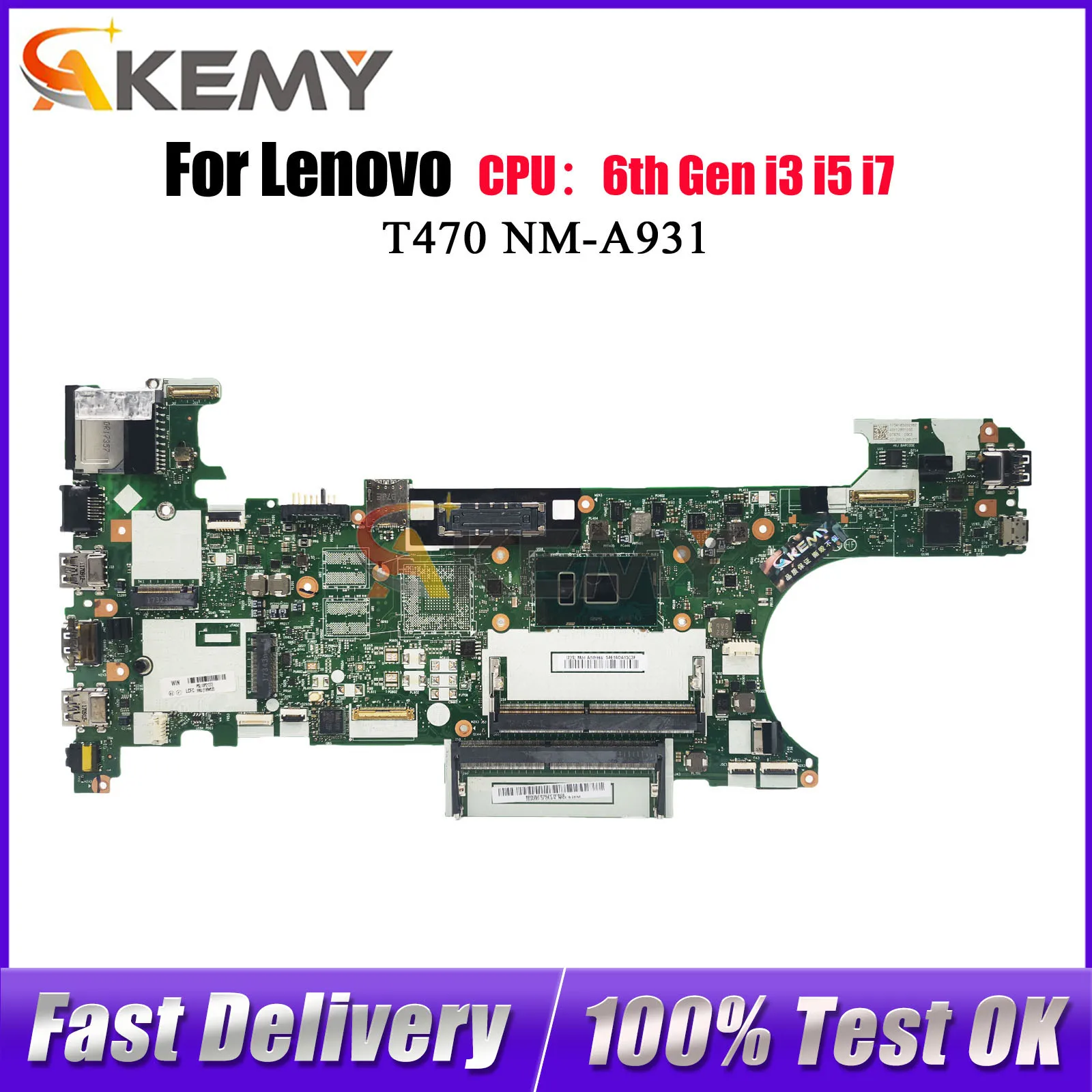 

Материнская плата для ноутбука Lenovo ThinkPad T470 NM-A931 с i5 i7 6-го 7-го поколения UMA, 100% протестировано, ОК