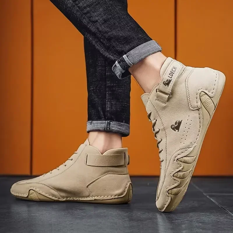 Men's Motorcycle Shoes Trendy Street Series Versatile Comfortable Soft Soled Loafers Jogging Training Daily  High Top Men Boots