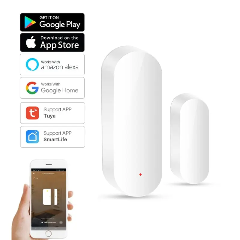 Sensor de puerta inteligente con WiFi, Detector de apertura y cierre, por aplicación Smartlife notificación de Control, Compatible con Alexa y Google Home, Tuya, TY001