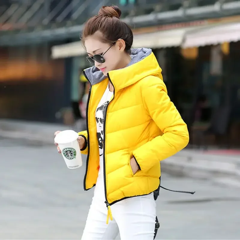 Red Female Coats Short Quilted Padded Black Zip-up Women\'s Jacket Duck Down Cropped Thick Padding Yellow Modern Cheap Clothes