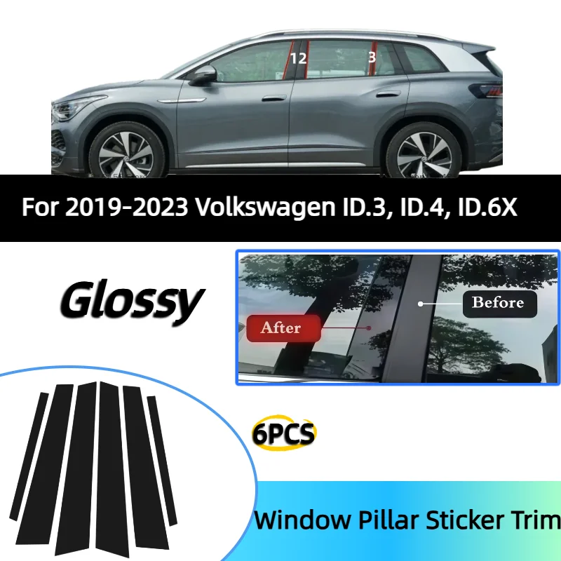 

For 2019-2023 Volkswagen ID.3, ID.4, ID.6X pillar trim window door frame, bright black center pillar sticker
