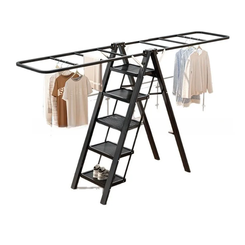 Ladder drying rack household indoor U-shaped flower stand ladder dual-purpose folding ladder wholesale simple floor herringbone