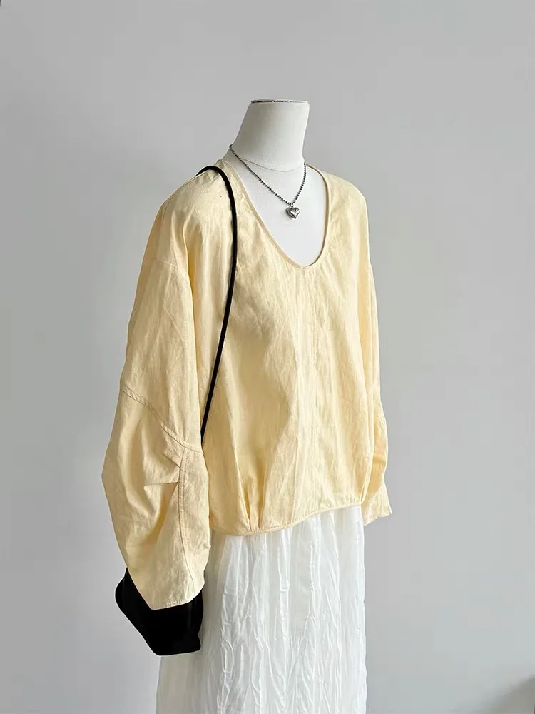 

Ele Linen Cotton Sun Protection irt Women's Loose Long Sve round Ne irt Summer Commute Sle Color