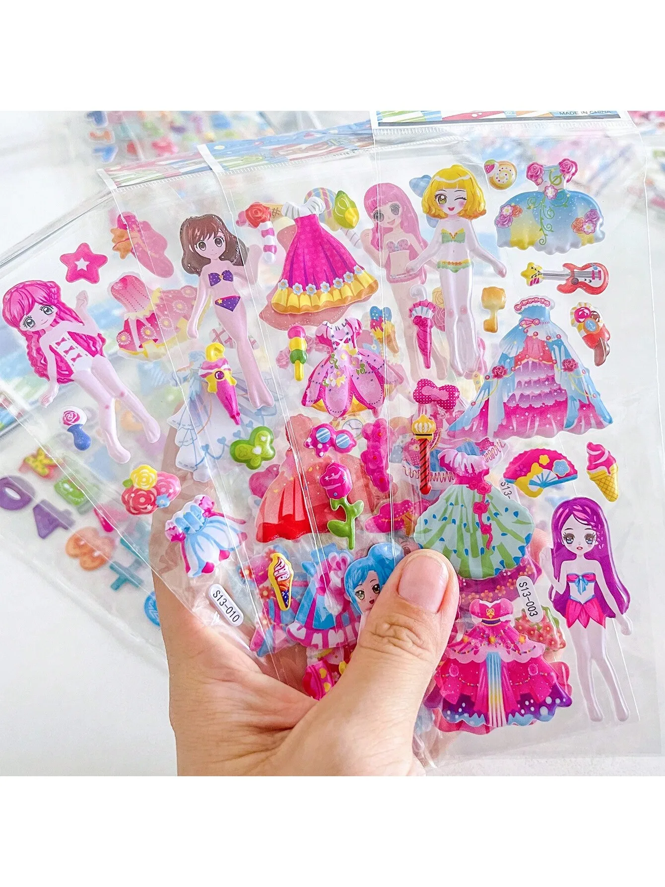 

8 Bags Cartoon Dress - up Girl Stickers Random Style Cute 3D PVC Disposable Decorative Stickers for 3 - 8 Years Old Kids