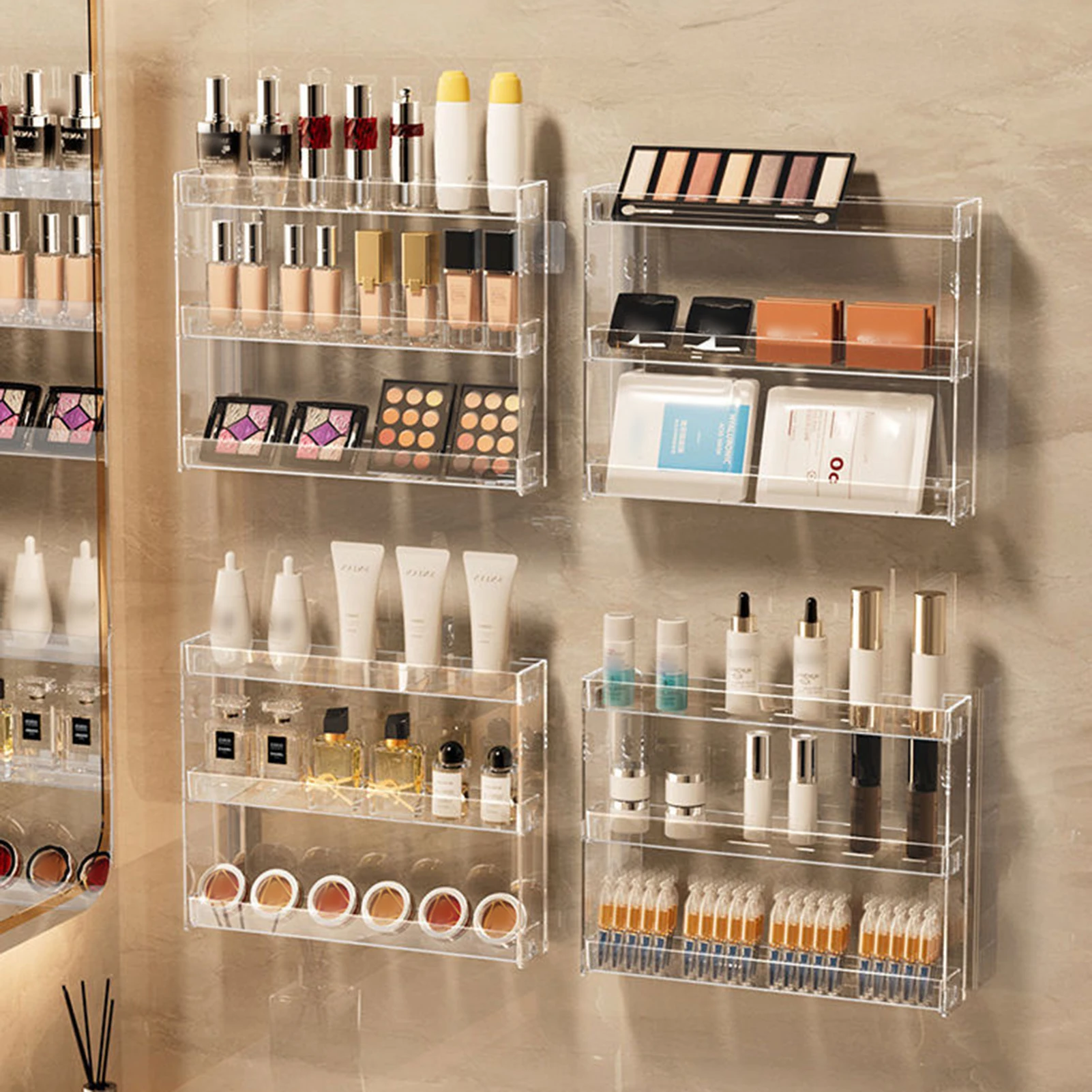 

Wall Mounted Storage Rack 3 Layers Bathroom Organizer Holder For Cosmetics Skin Care Nail Polish Facial Mask Storing Accessories