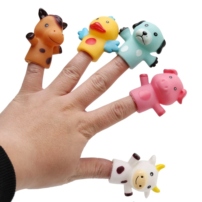 2X Finger Puppets For Children And Babies 5 Farm Animals BPA PVC Bath Toys Hand Puppets Doll Set(C)