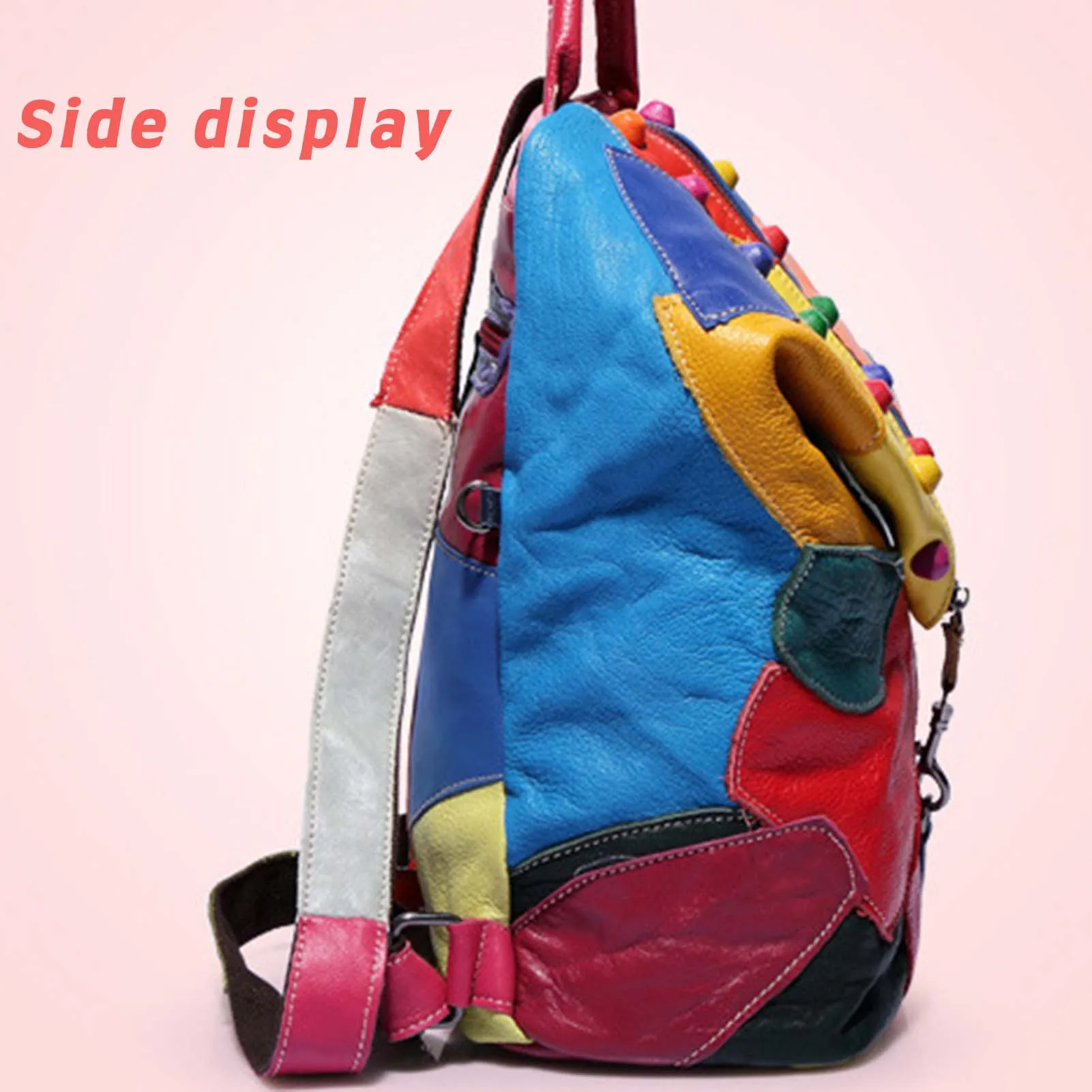 Stylish Stitching Leather Rivets Backpack Wear-resistant Waterproof Bag For Daily Work Travel Party