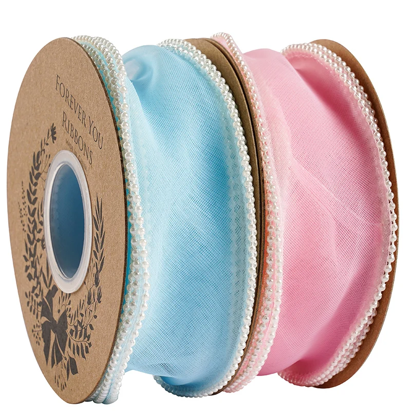 5 미터/롤 4CM 너비 진주 가장자리 물고기 꼬리 원사 리본 활 DIY 꽃 꽃다발 포장 리본 의류 장식 액세서리