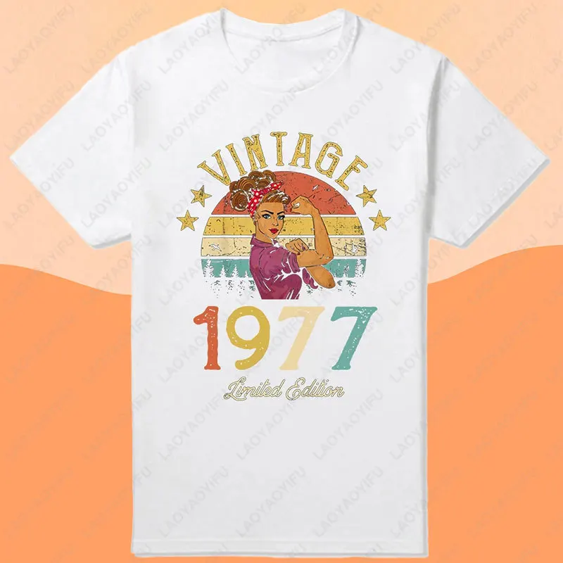 امرأة خمر 1977 طبعة محدودة الأسود القطن تي شيرت الرجال ريترو الصيف موضة 48th 48 سنة حفلة عيد ميلاد الذكور بلايز #2