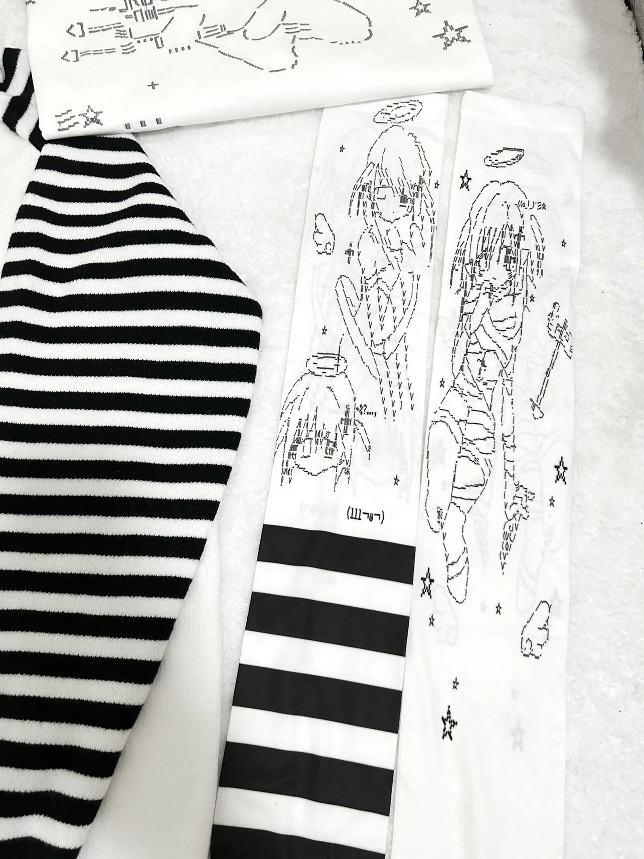 Kawaii Socks Harajuku Sweet Girl Anime Print Thigh High Stockings Y2K Striped Stitching Velvet All-Match Cute Knee High Socks