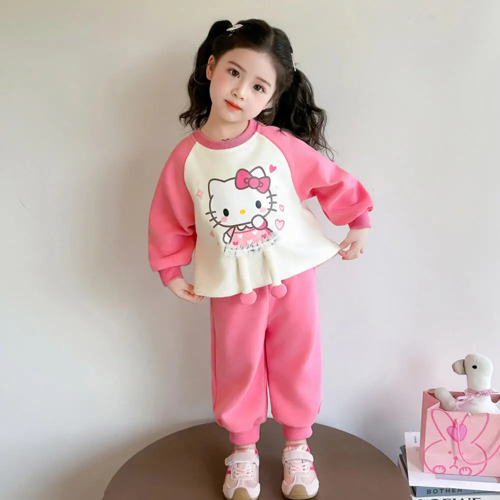 

Hello Kitty Spring Girl Clothes Set Cartoon Pullover Sweatshirts Top and Pants Bottom 2 Pieces Suit Kid Children Tracksuits