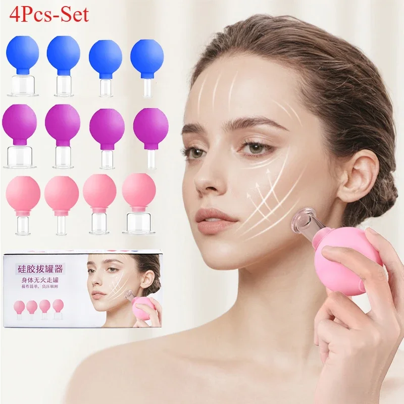 

4 шт., набор вакуумных чашек для массажа здоровья, резиновая головка, антицеллюлитный массаж, китайская терапия, набор банок для лица, банки