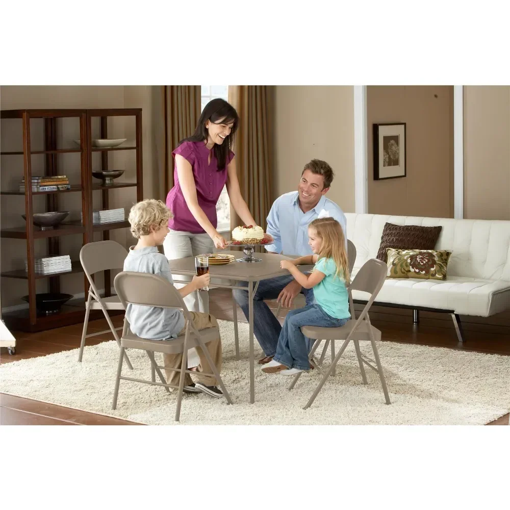 Foldable Chair Beige Kitchen Chairs for Dining Table Steel Folding Chair 4 Pack Room Modern Dinning Furniture Home