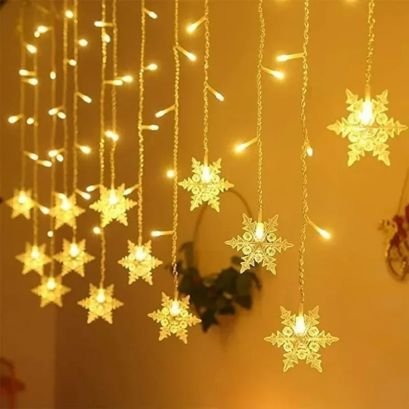 New Year's Indoor and Outdoor Decoration LED Curtain Snowflake String Lights Wave Lighting Holiday Party Christmas Decorations