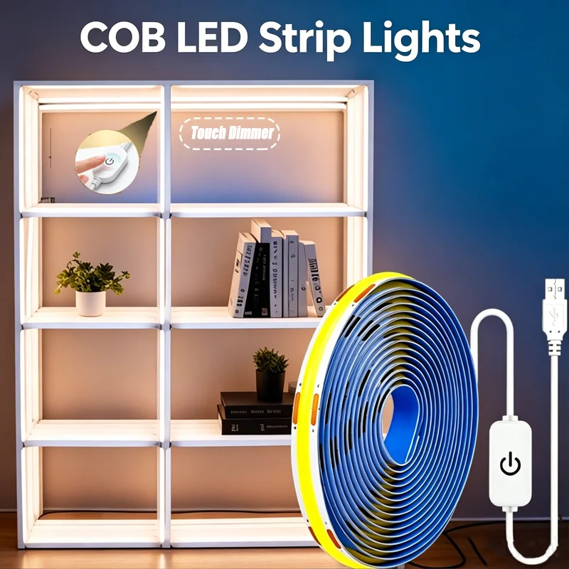 COB LED Strip Lights Touch Dimmer 5V USB Flexible Diode Tape Ribbon for Room DIY TV PC Backlight Wall Decor Linear Lights