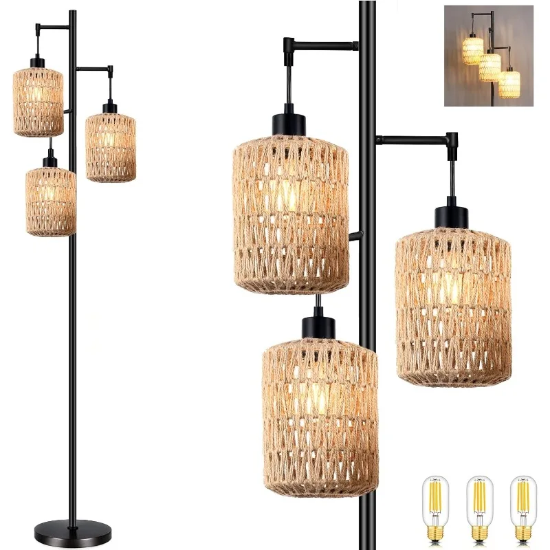 

Floor Lamp for Living Room,Bedroom Boho Rattan Tree Floor Lights,Industrial Farmhouse Standing Lamp Wicker