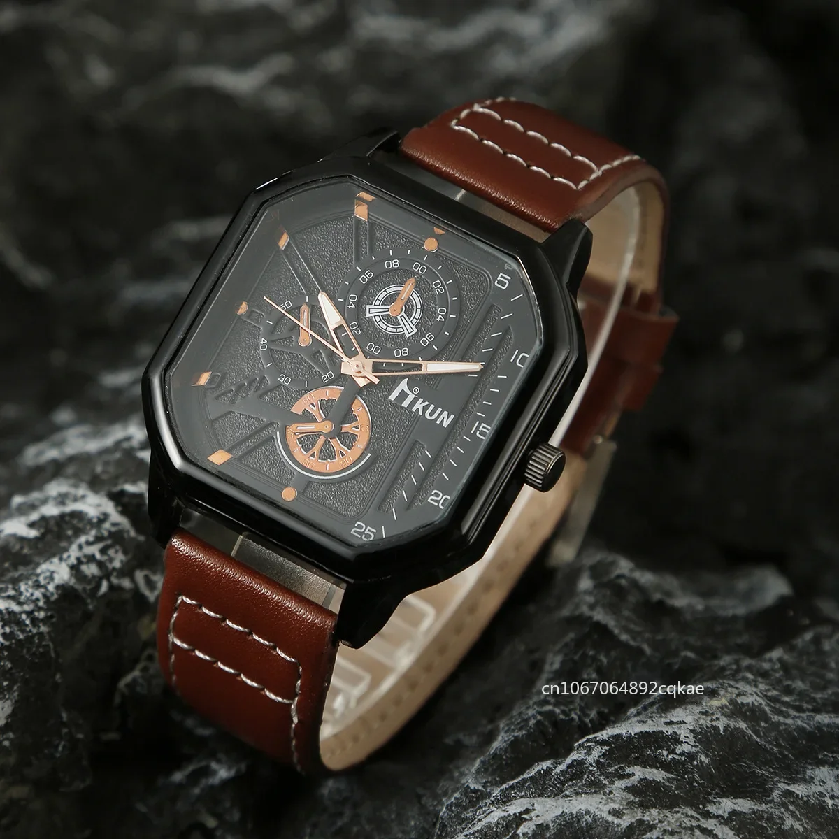 New Alloy Men Quartz Watches Bracelet Set Leather Strap Big Dial Student Square Sports Watch Cool Black Wristwatch Reloj Hombre