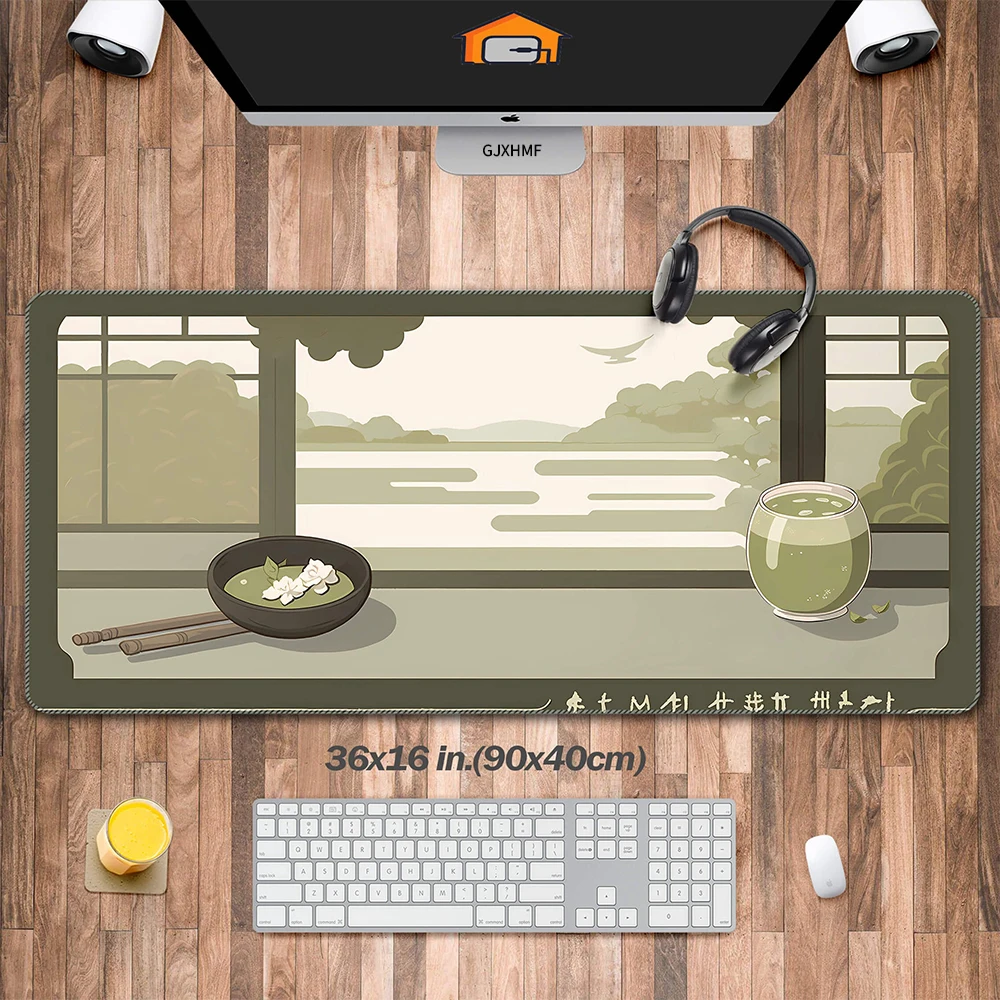 Kawaii Cute Japanese View Mouse Pad Desk Pad,Matcha Mousepad, Aesthetic Anime Desk Decoration,Origanl Design Office Computer Mat