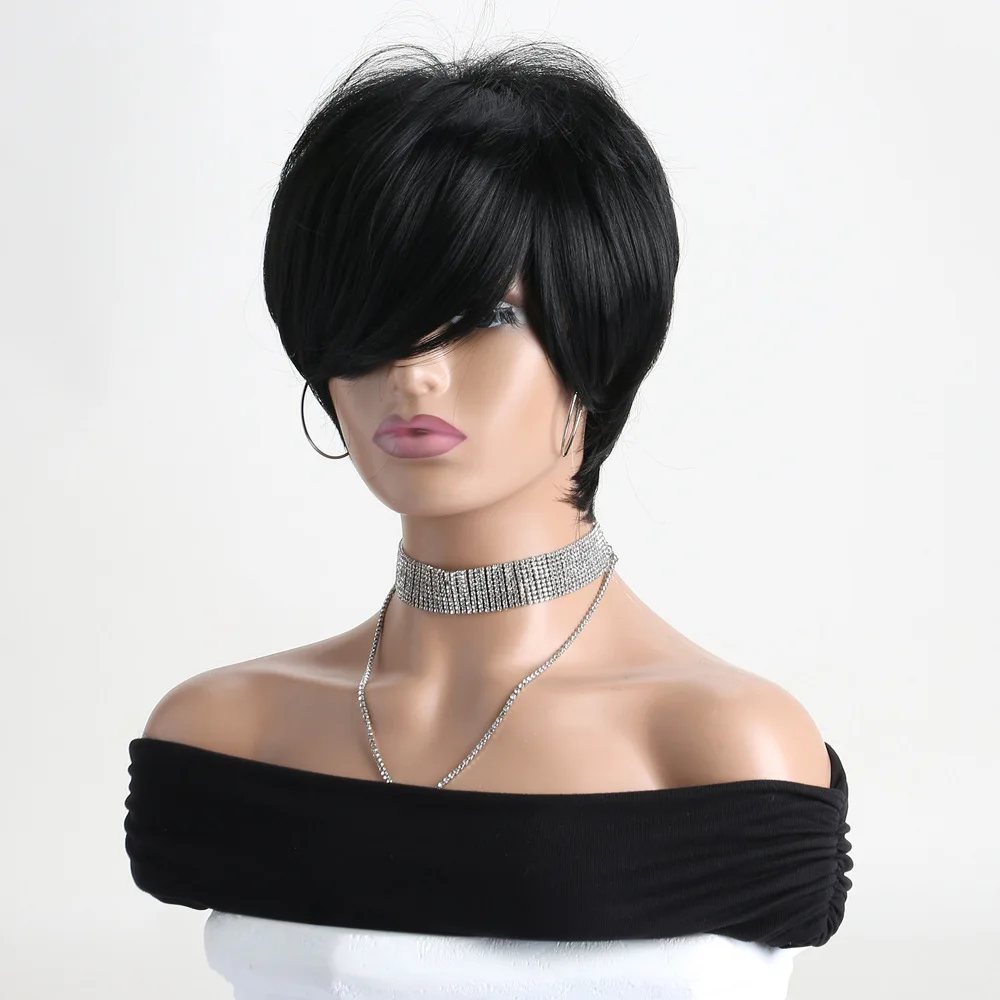 10 بوصة قصيرة مجعد شعر مستعار اصطناعي أسود مع الانفجارات للنساء رقيق مقاومة للحرارة الاستخدام اليومي الباروكات