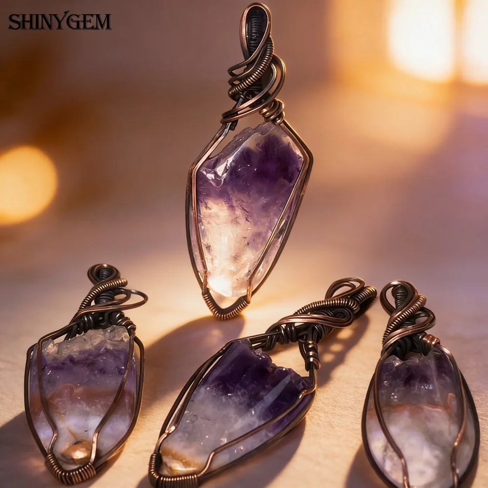 

Shinygem Boho 1pcs Natural Stone Amethyst Pendant Irregular Crystal Charm for Jewelry Making Necklace Women Handcrafted Jewelry