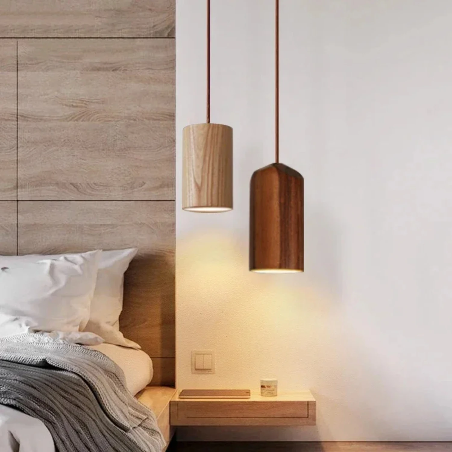 Nuova lampada a sospensione in legno Lampada a sospensione decorativa nordica Camera da letto Comodino Studio Soggiorno Apparecchio di illuminazione per interni