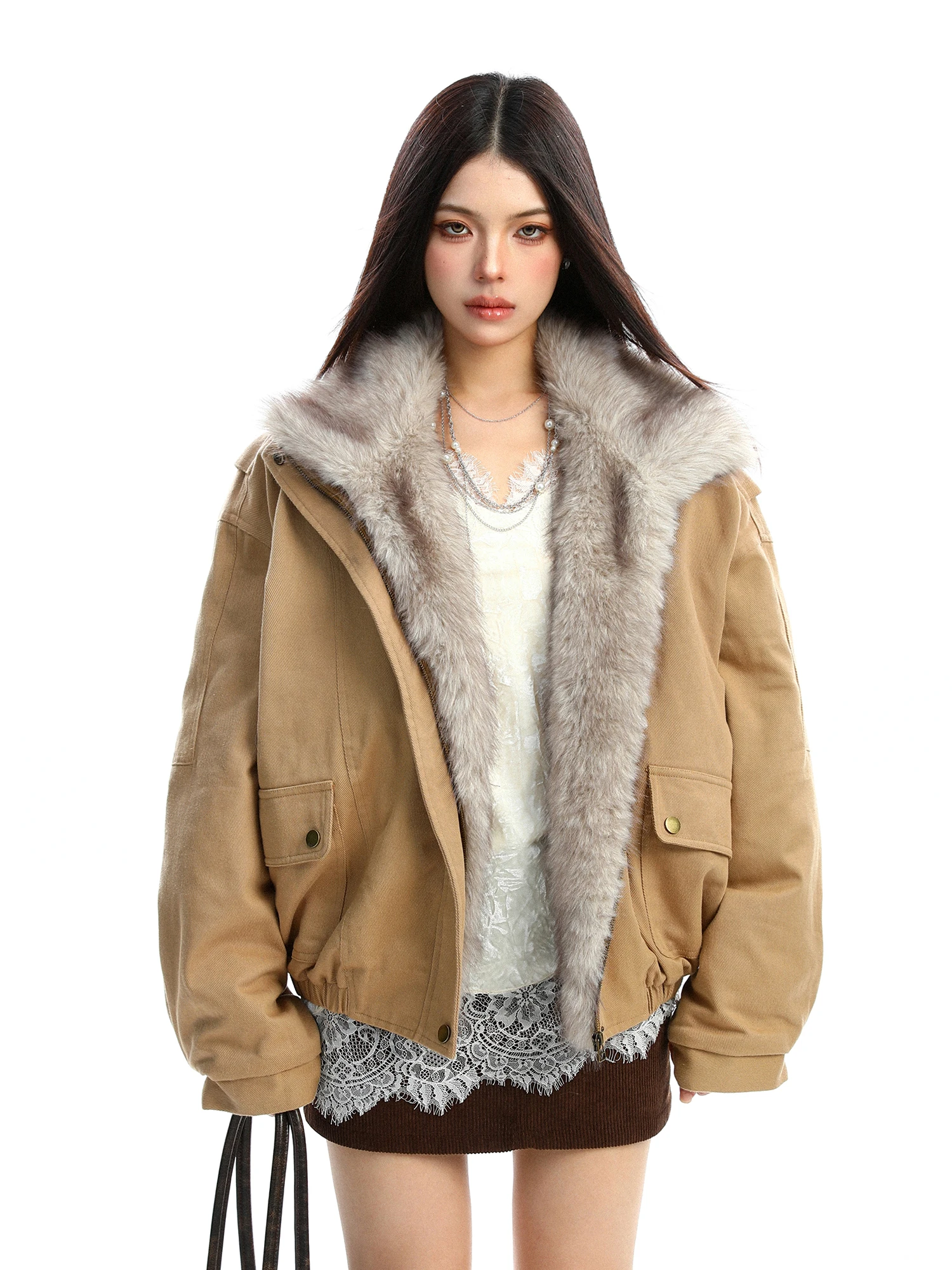 

Женская утепленная зимняя парка с меховым воротником, хлопковая куртка свободного кроя на молнии, длинный рукав, цветная