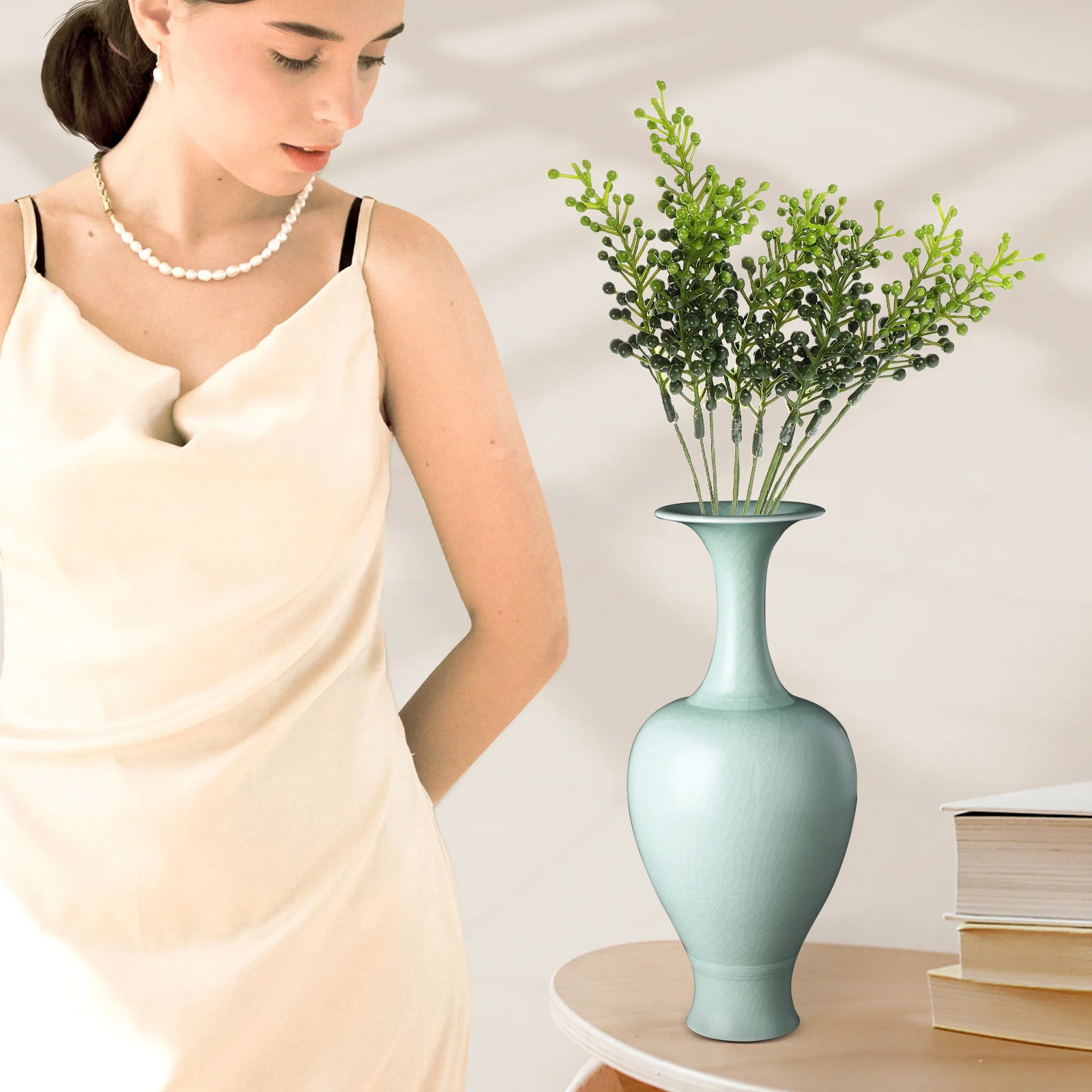

10pcs Artificial Simulated Greenery Stem Fake Green Ornament Decorative Stems For Home Wedding Diy Floral Arrangement Vase