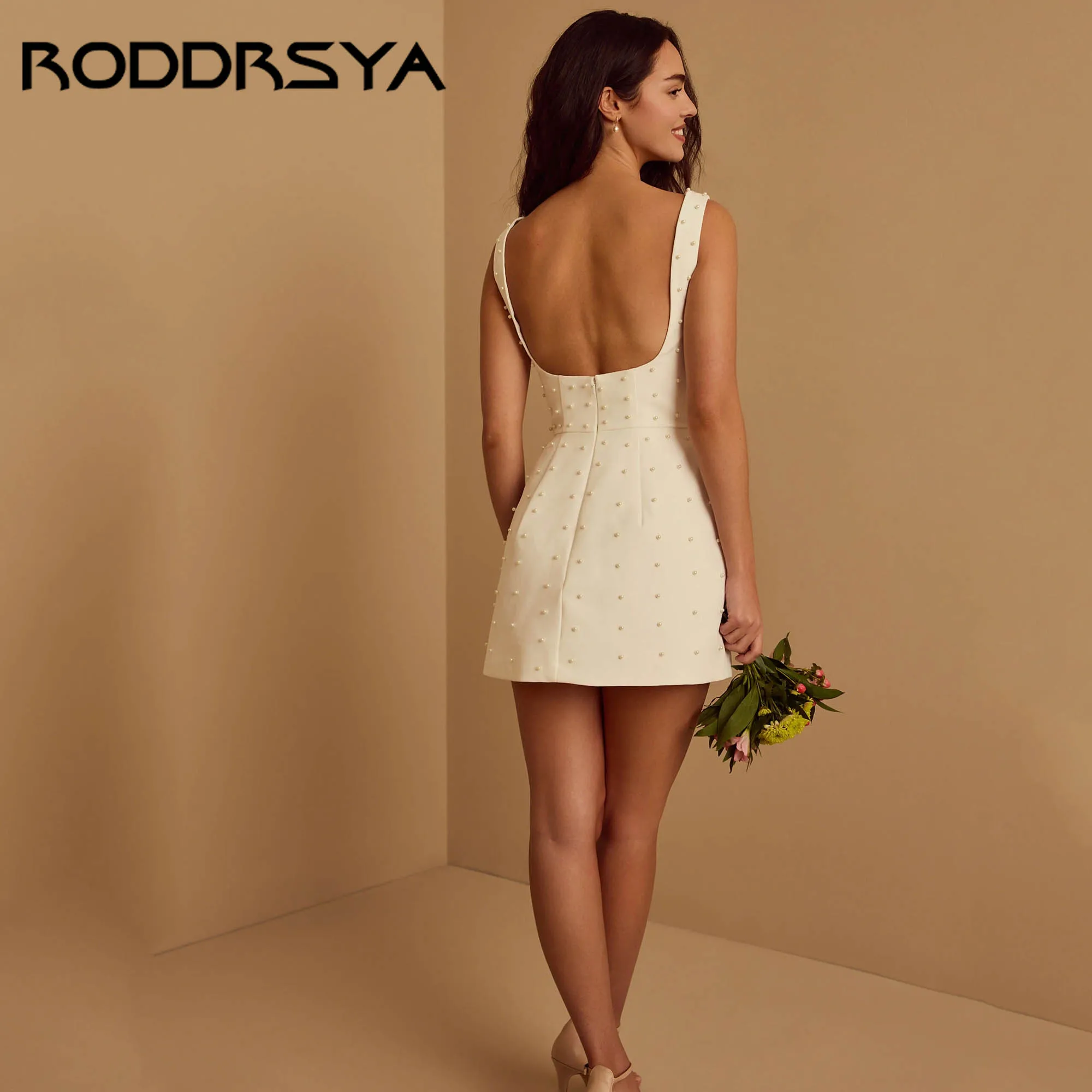 RODDRSYA A-line Mini Dresses For Bridal Event Square Neck Peals Wedding Gowns Sleeveless Backless vestidos de novia Customized
